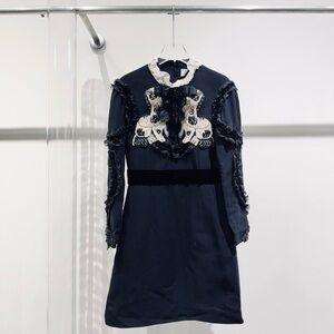 🚩steal authentic Gucci Black and Cream Long Sleeve Dress
